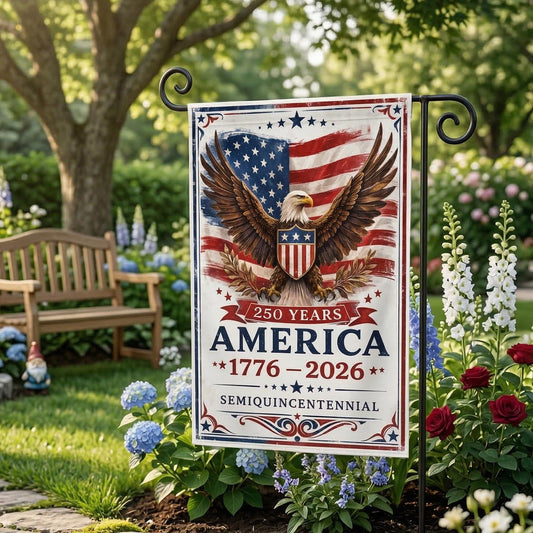 America 250 Years Garden Flag 1776-2026, Patriotic Eagle Yard Flag, Semiquincentennial Independence Day Decor, Fourth of July Outdoor Flag