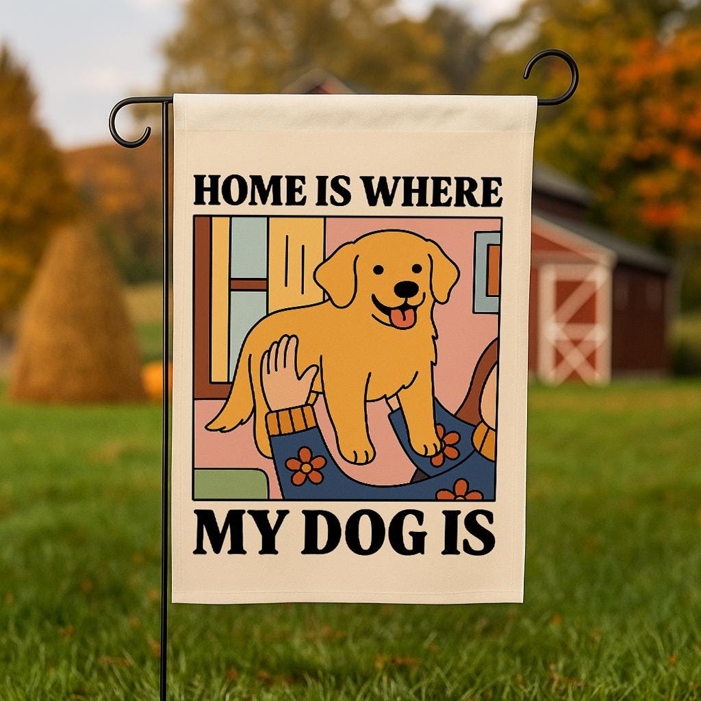 Personalizable Dog Garden Flag, Customizable Pet Breed Outdoor Yard Sign, Home is Where My Dog Is, Cute Gift for Dog Lovers Family Friends