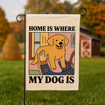 Personalizable Dog Garden Flag, Customizable Pet Breed Outdoor Yard Sign, Home is Where My Dog Is, Cute Gift for Dog Lovers Family Friends