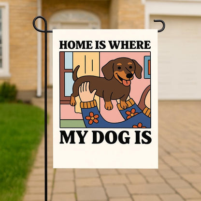 Personalizable Dog Garden Flag, Customizable Pet Breed Outdoor Yard Sign, Home is Where My Dog Is, Cute Gift for Dog Lovers Family Friends