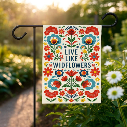Wildflower Garden Flag, Live Like Wildflowers Outdoor Yard Banner, Boho Floral Decorative Flag, Inspirational Summer Spring Garden Gift