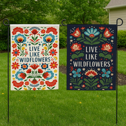 Wildflower Garden Flag, Live Like Wildflowers Outdoor Yard Banner, Boho Floral Decorative Flag, Inspirational Summer Spring Garden Gift
