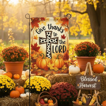 Religious Garden Flag, Give Thanks to the Lord Outdoor Fall Decor, Christian Pumpkin Yard Sign, Autumn Faith Porch Banner Gift for Family