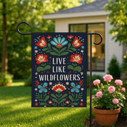 Wildflower Garden Flag, Live Like Wildflowers Outdoor Yard Banner, Boho Floral Decorative Flag, Inspirational Summer Spring Garden Gift