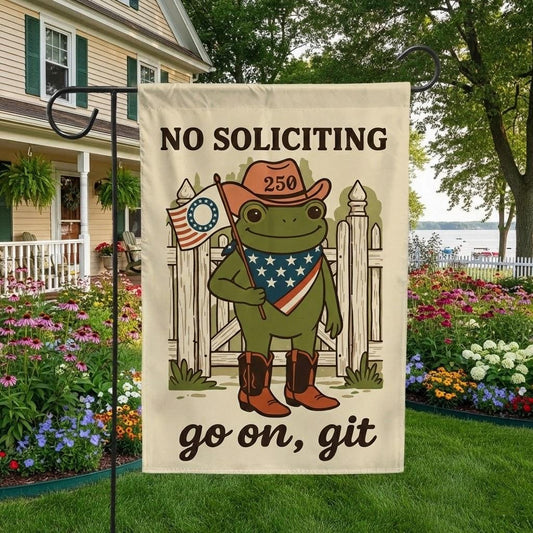 No Soliciting Garden Flag, Funny Frog Garden Flag, Patriotic Yard Flag, Country Farmhouse Outdoor Decor, Porch Lawn Banner Gift, Home Sign