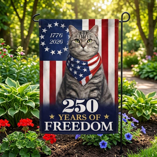 Patriotic Cat Garden Flag 250 Years of Freedom, American Flag Cat Decor 1776–2026, Usa Pride Gift, 4th of July Yard Flag USA Independence