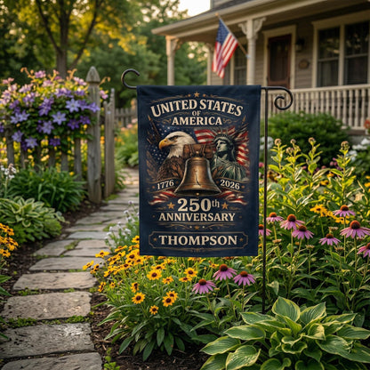 Personalized Patriotic Garden Flag 250th Independence Day Decor, Custom Family Name USA Flag, Outdoor Flag 1776–2026 Anniversary Yard Banner