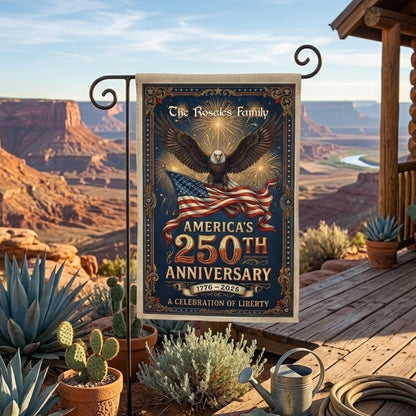 Personalized 250th Anniversary Garden Flag, Custom Family Name Patriotic Yard Flag, American Eagle Decor, Independence Day Outdoor Banner