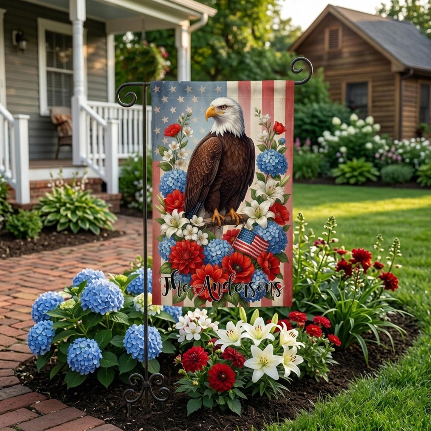 Personalized Patriotic Garden Flag, Bald Eagle American Flag Yard Decor, Patriotic Decor Custom Family Name Outdoor Banner, 4th of July Gift