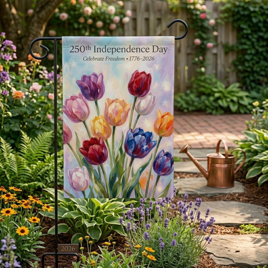 250th Independence Day Garden Flag, Patriotic Floral Yard Decor, 1776–2026 USA Celebration Banner, Garden Banner, Summer Outdoor Garden Gift