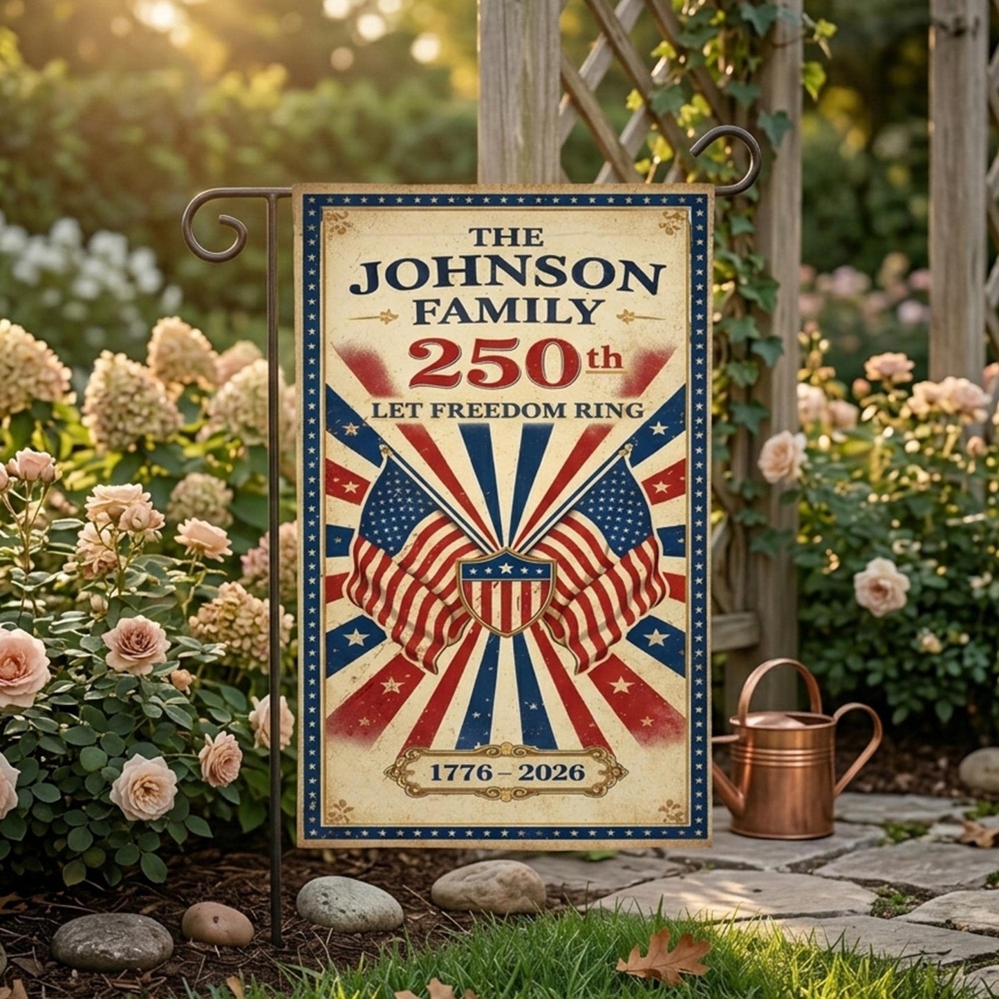 Personalized 250th USA Anniversary Garden Flag, Patriotic Family Yard Decor, 1776 2026 Custom Independence Day Outdoor Flag, July 4th Flag