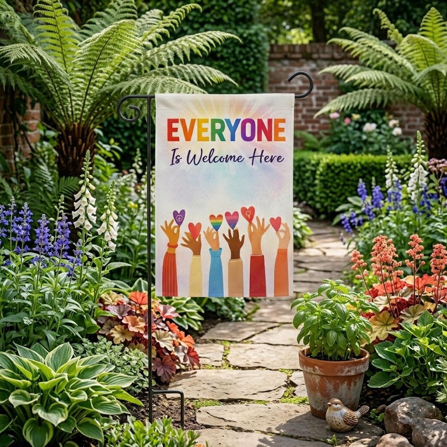 Pride Garden Flag, Everyone Is Welcome Here, LGBT Yard Decor, Rainbow Outdoor Flag, Inclusive Porch Sign, Housewarming Gift for Friends