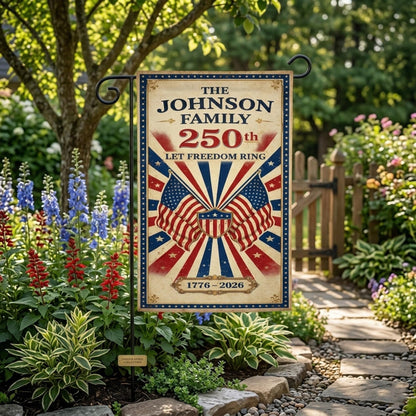 Personalized 250th USA Anniversary Garden Flag, Patriotic Family Yard Decor, 1776 2026 Custom Independence Day Outdoor Flag, July 4th Flag