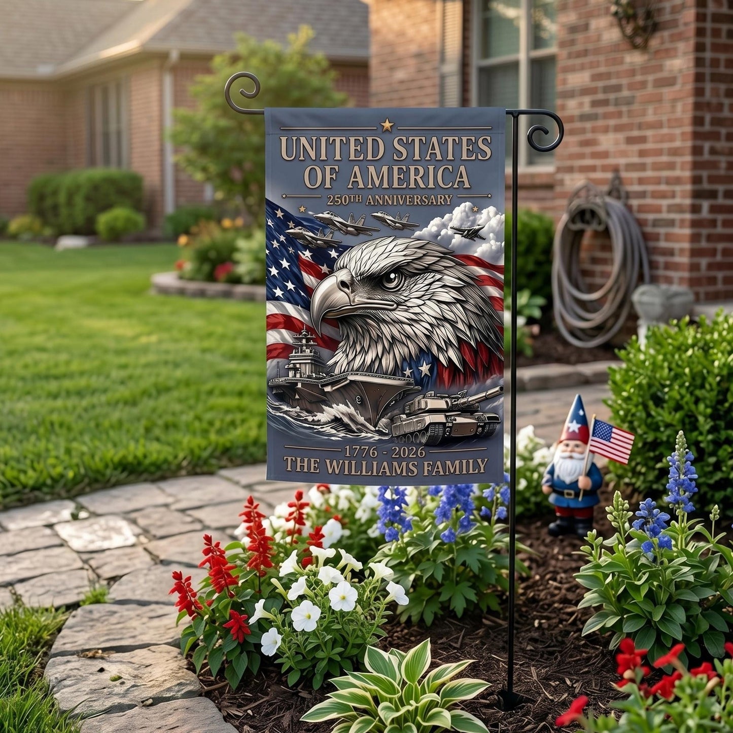 Patriotic Garden Flag, 250th Anniversary Decor, Personalized Family Yard Flag, Bald Eagle USA 1776 2026 Patriotic Porch Decor, GIFT 2026