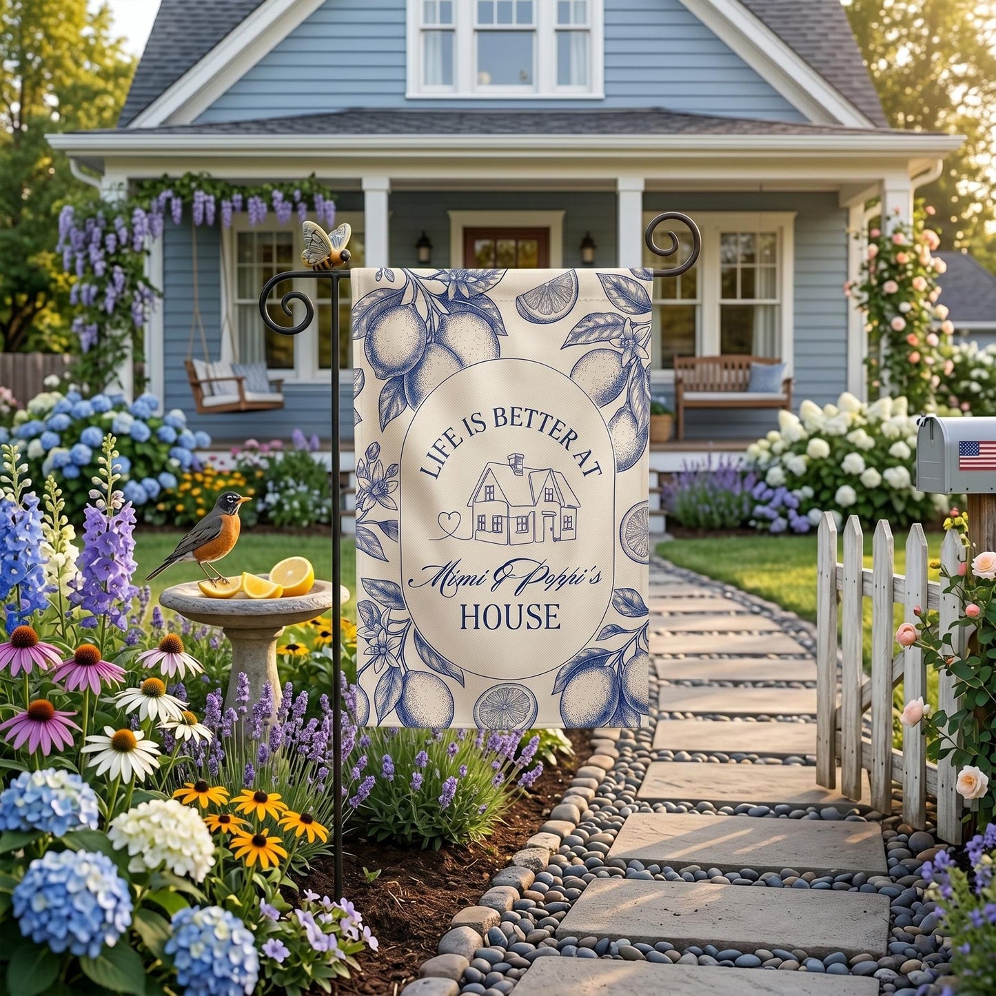 Personalized Garden Flag, Grandparents Gift, Lemon Toile Summer Yard Decor, Mimi and Poppi House Flag, Custom Porch Welcome Decor, GIFT 2026