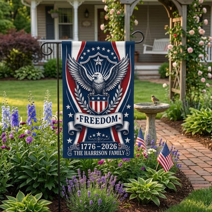 Patriotic Garden Flag, Personalized Family Yard Decor, Freedom Eagle 1776 2026 Banner, Americana Porch Flag Gift for USA Home, GIFT 2026