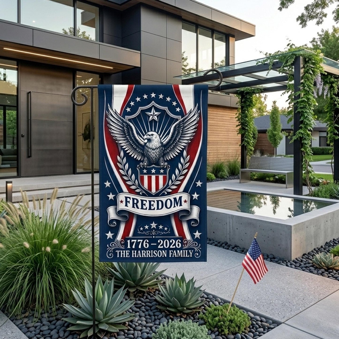 Patriotic Garden Flag, Personalized Family Yard Decor, Freedom Eagle 1776 2026 Banner, Americana Porch Flag Gift for USA Home, GIFT 2026