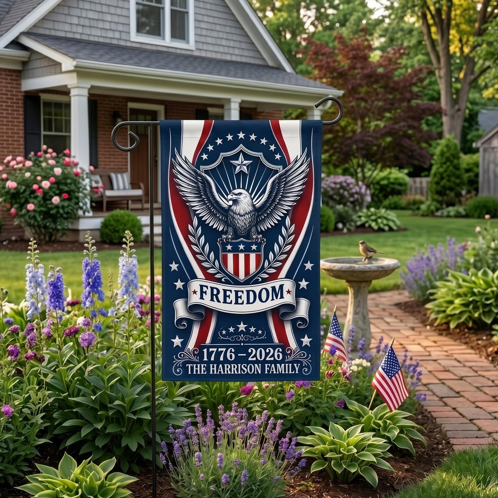 Patriotic Garden Flag, Personalized Family Yard Decor, Freedom Eagle 1776 2026 Banner, Americana Porch Flag Gift for USA Home, GIFT 2026